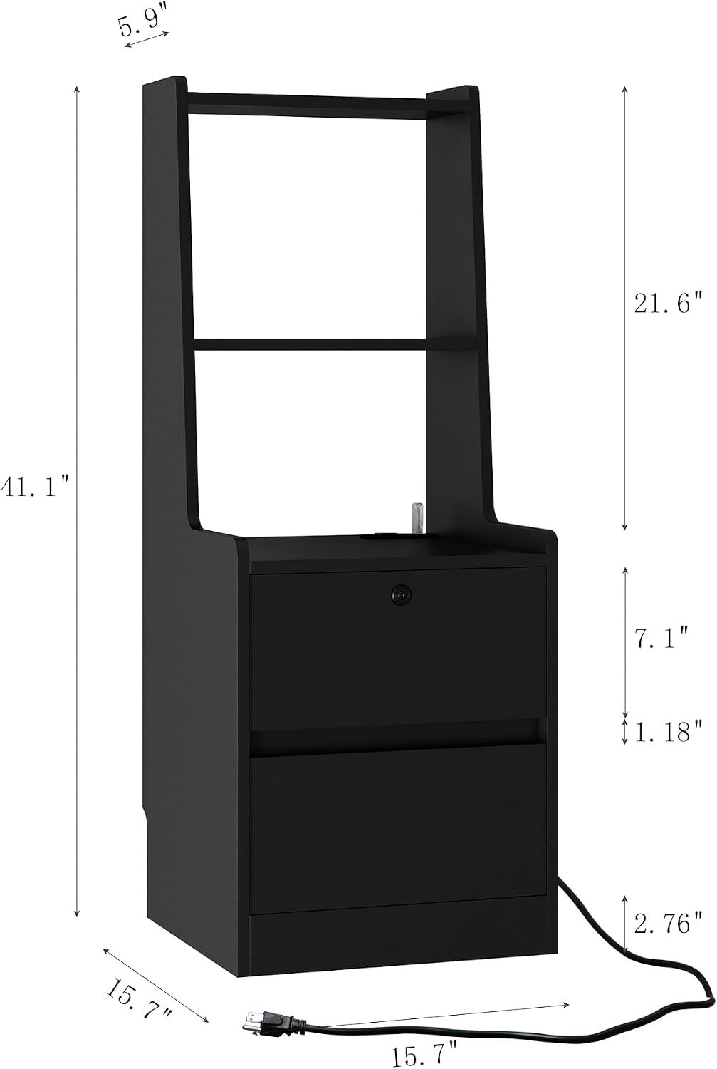 TERRUPEXSmart Nightstand with Wireless Charger & Voice Control Night Light, Modern Bedside Table with USB Ports AC Outlet, 2-Tier Bookshelf Lockable Storage Cabinet, with 7 Colors LED (Black)