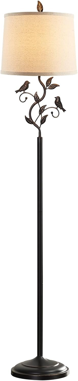 63" Rustic Unique Bird Leaf Floor Lamp for Living Room