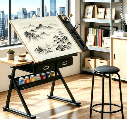 Garvee Height Adjustable Drafting Table, 0-75° Tilting Tabletop