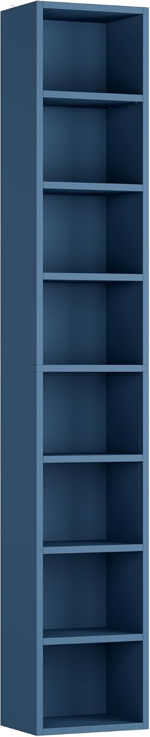 FOTOSOK Bookshelf Bookcase 8-Tier Narrow Bookshelf Tall CD Media Tower Rack