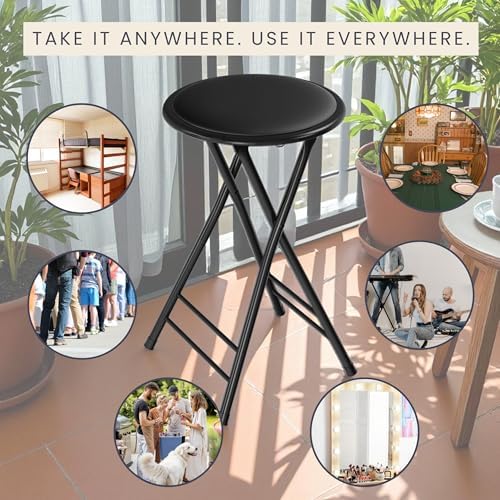 Lavish Home Folding Stool with Padded Backless Seat Set of 2, Black, 24”