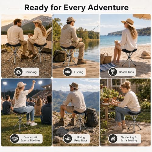 2 Pack Camping Stools, 22.4" Extra Tall Tripod Stool for Adults