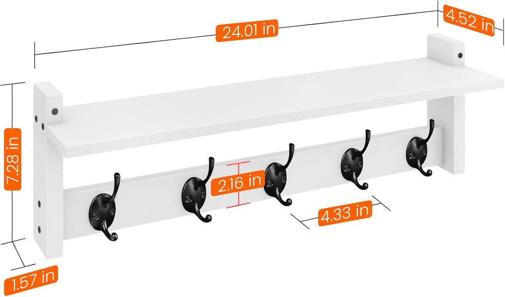 Homode Coat Rack with Shelf Wall Mount, 24 Inch Long Wall Shelf with Hooks Un...