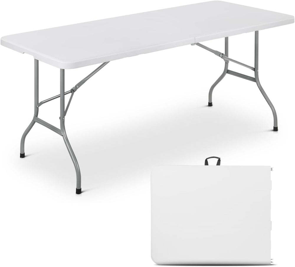 6ft Plastic Folding Table with Portable Carry Handle, White