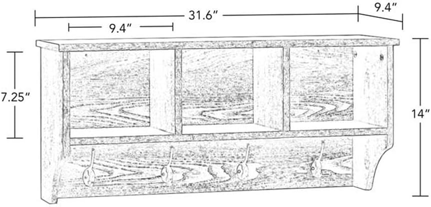 RiverRidge Home Woodbury Collection Cubbies and Hooks Wall Shelf, Dark Weathe...