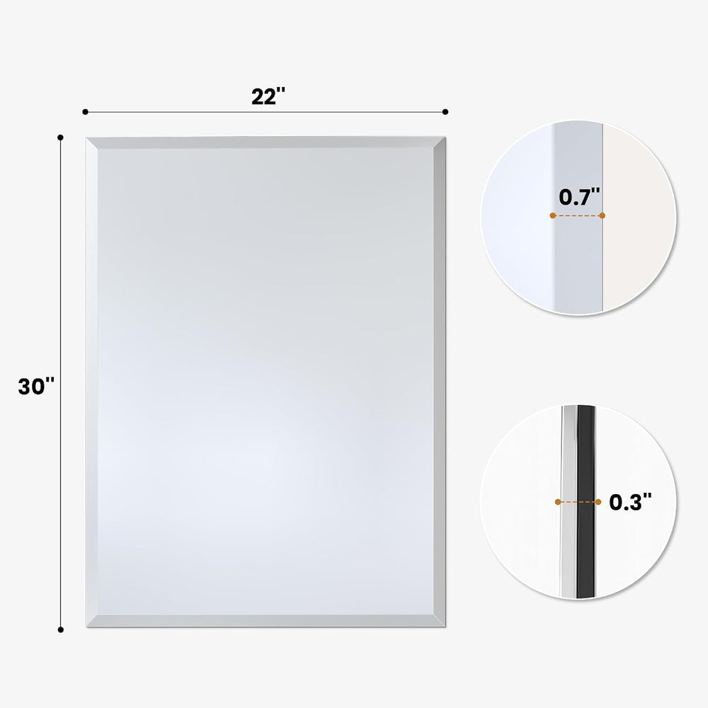 22"x30" Frameless Beveled Rectangular Bathroom Mirror for Over Sink