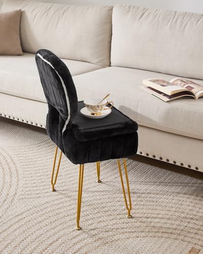 IBUYKE Vanity Stool with Storage, Folding Back Makeup Chair, Black WBD030B