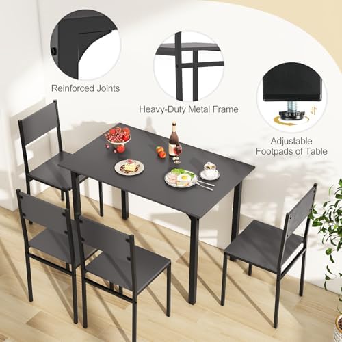 GIANTEX Dining Table Set for 4, 5-Piece Modern Kitchen Table and Chairs with Metal Frame & Adjustable Foot Pads, Space Saving Wood Dinette Set for Small Space, Breakfast Nook, Apartment (Grey)