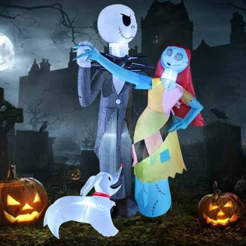 6Ft Inflatable Halloween Outdoor Yard Decoration - Halloween Skeleton Couple and Dog Blow Up Decoration - Built-in LED Lights - Suitable for Garden Lawn Indoor Party Decoration