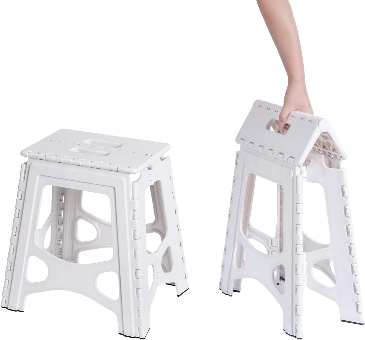 Folding Step Stool 15IN Tall Plastic Foldable Step Stool for Camping Picnic and Home, 1 Pack, Collapsible Stool for Adults, White