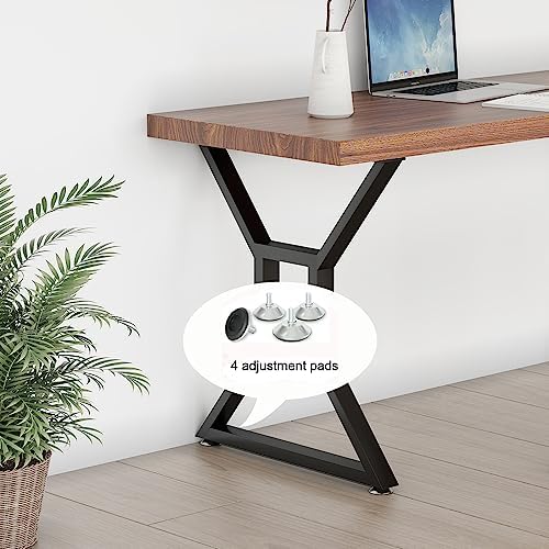 KaKaBB Metal Desk Legs 28 inch, Heavy Duty Industrial Table Legs with Adjustable Protector Feet, DIY Modern Cast Iron Furniture Legs Set of 2 (28", Black)