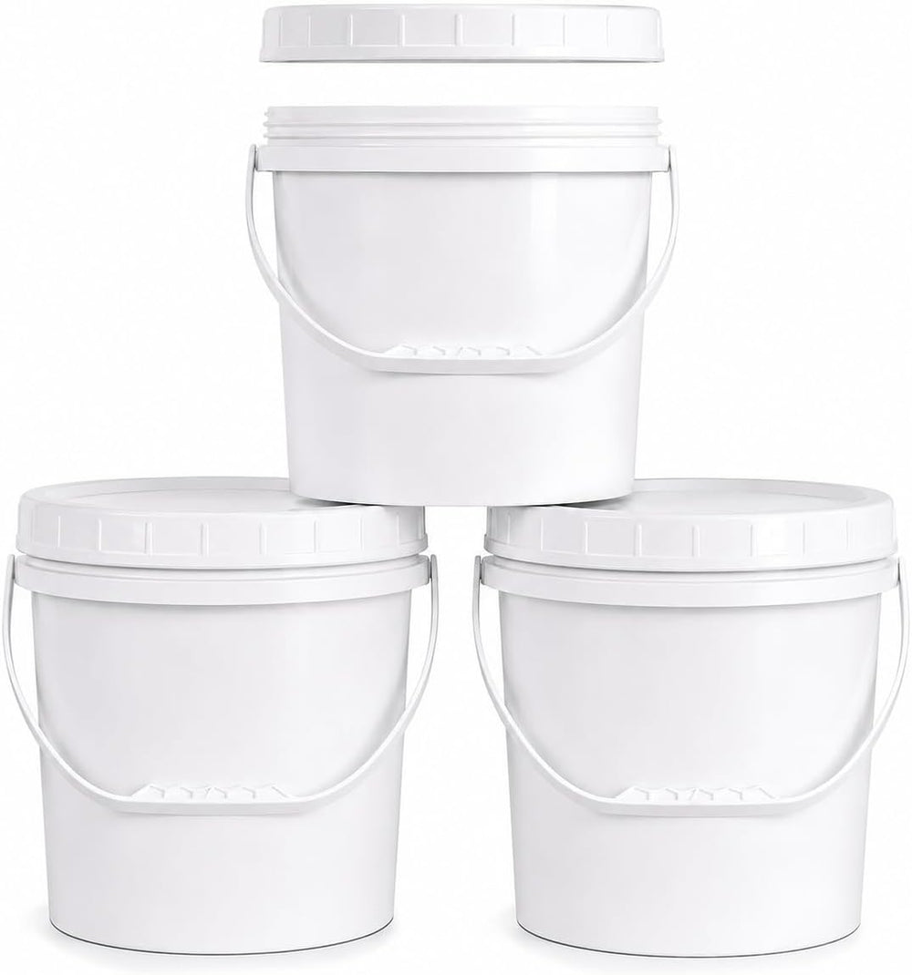 3PCS 2.5 Gal White Buckets Set, Durable Plastic Storage Containers with White...