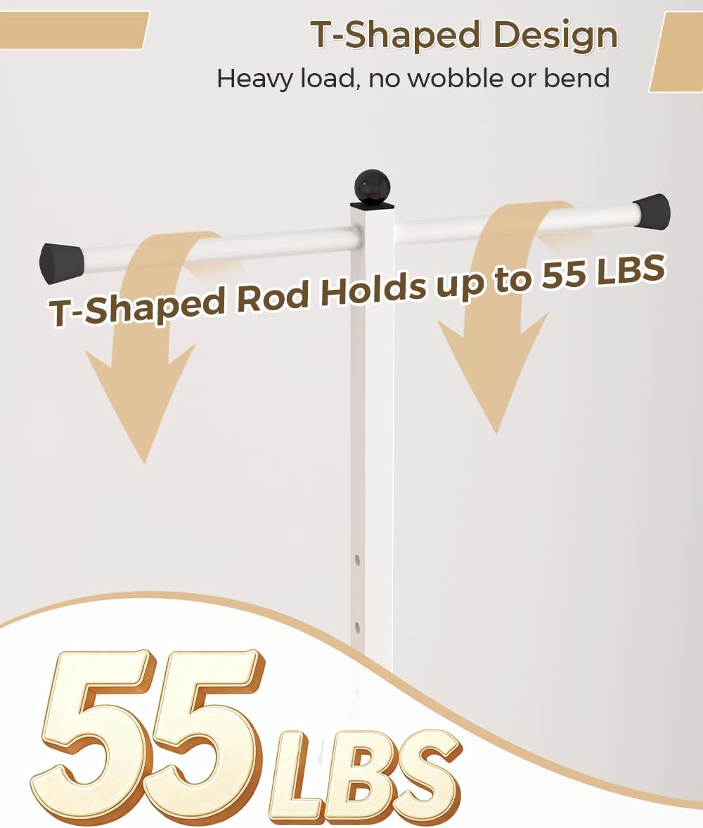 Koutemie 62" T-Shaped Coat Rack Hanger Stand Freestanding with Wheel, White