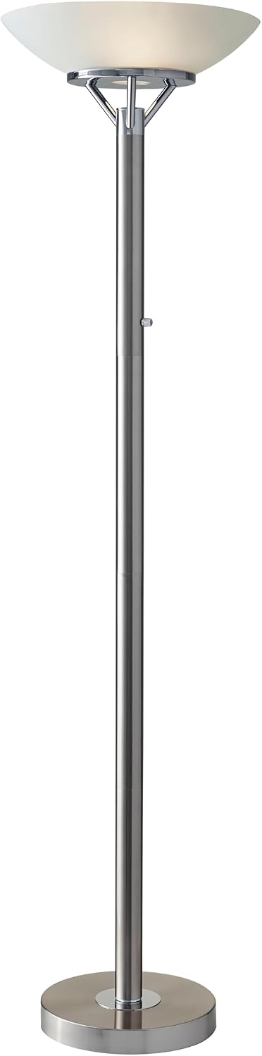 Adesso 2-Light Floor Lamp, Brushed Steel & Chrome, Dimmable, 71.5”