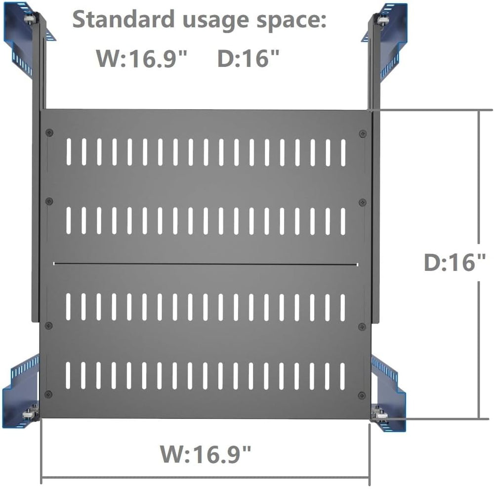1U Vented 4-Post Adjustable Server Shelf -Mounting 16.5-29" D