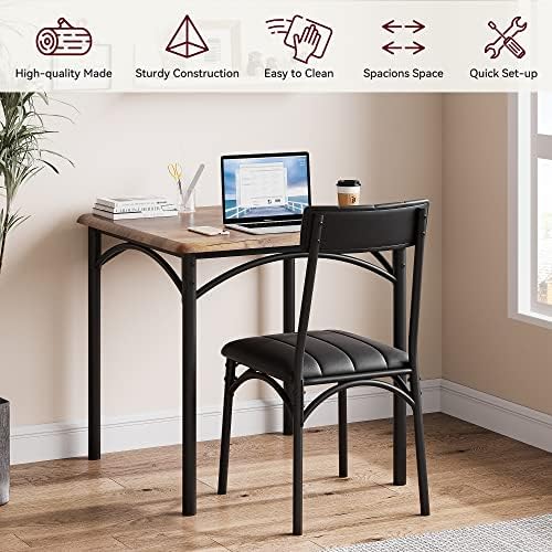 GarveeHome Dining Table Set for 2, Kitchen Table with 2 Upholstered Chairs, Wood Square Dining Table and Chairs Set for Small Space, Apartment, Dinner, Rustic Brown