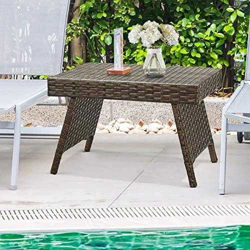 Tangkula Outdoor Folding Wicker Side Table