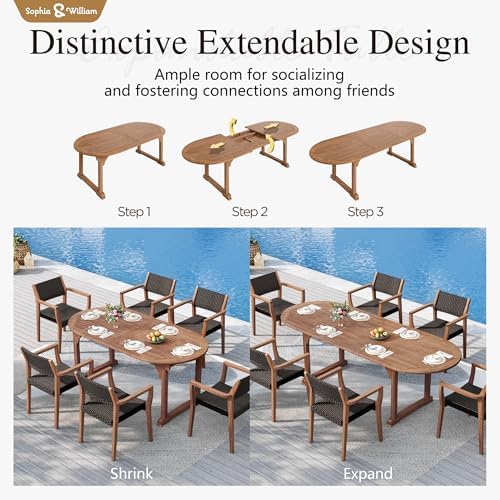 Sophia & William Outdoor Wood Dining Set for 8, Expandable Acacia Table