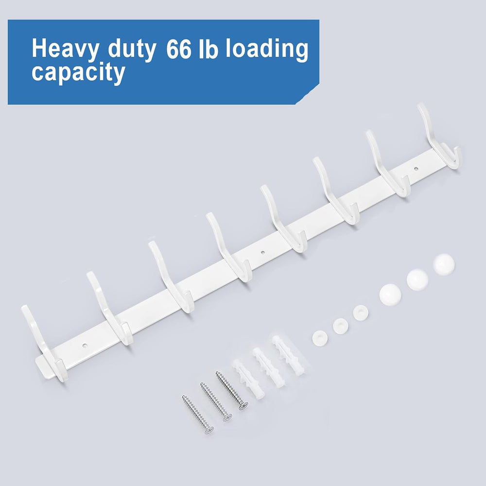 White Coat Rack Wall Mount, 23 Inch Coat Hooks with 8 Hooks, 2 Pack