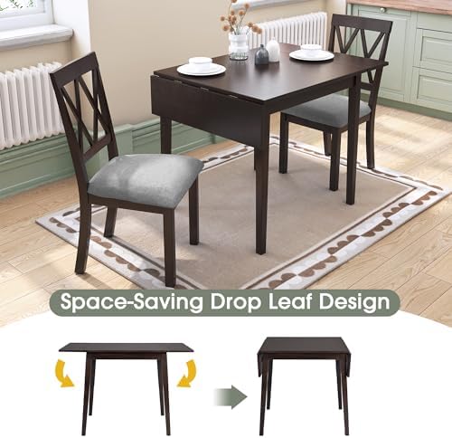 LUMISOL Farmhouse Extendable Kitchen Table Set with Drop Leaf and 2 Chairs, Espresso