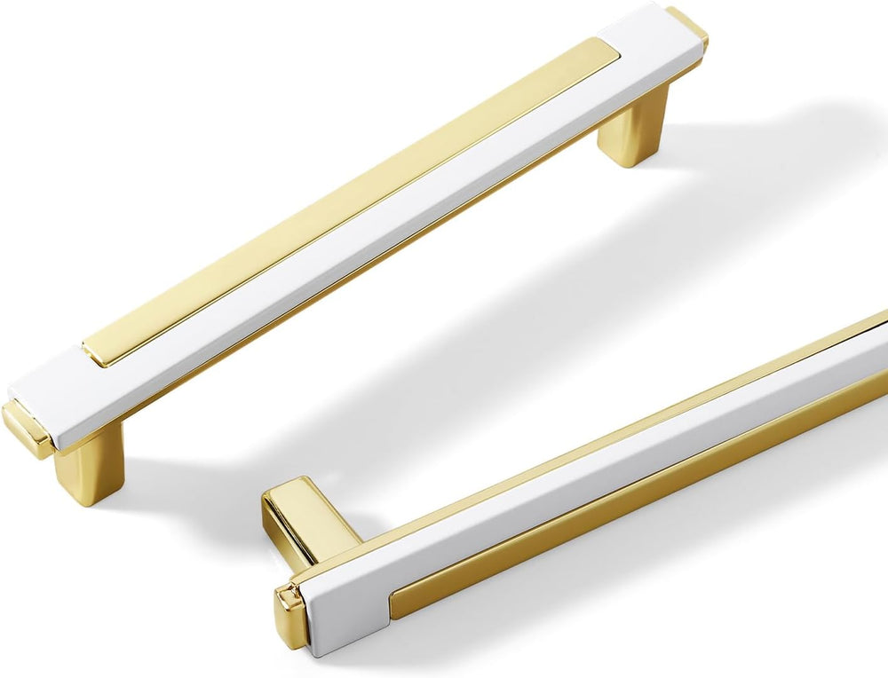 10 Pack White and Gold Cabinet Pulls, 192mm Hole Center