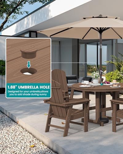 SERWALL 5-Piece Patio Dining Set, 45" Table & 4 Adirondack Chairs, Brown