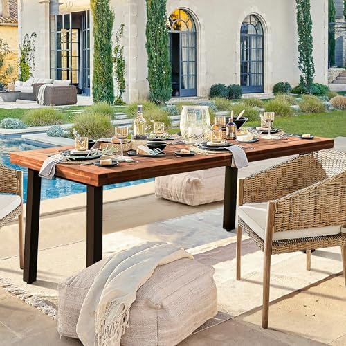 Devoko 6 Person Acacia Wood Dining Table for Kitchen, Walnut Brown