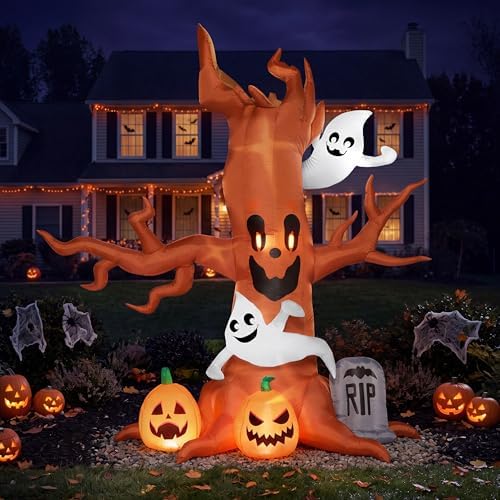 Joiedomi 8FT Halloween Inflatable Scary Tree with Ghost Decor,Blow Up Inflatables with Build-in LEDs Pumpkin and Tombstone