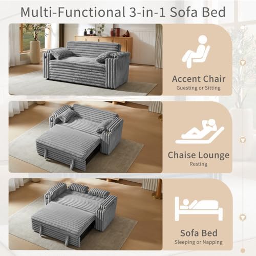 hansones 68.11" Corduroy Sleeper Chair Bed with USB Port, Cup Holders &a...