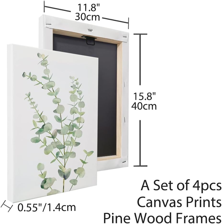 Botanical Bathroom Wall Art 12”x16” Sage Green Framed Canvas Office Decor