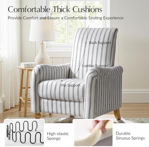 HULALA HOME Farmhouse Curved Recliner Chair with Stripe Pattern, Navy