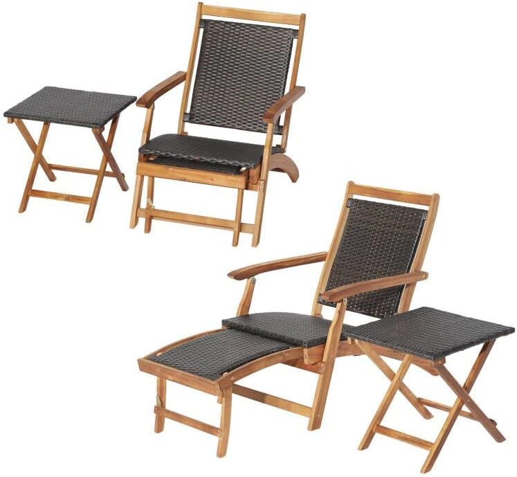 RELAX4LIFE Patio Lounge Chair Set - Outdoor Acacia Wood Chaise Lounge w/Side ...