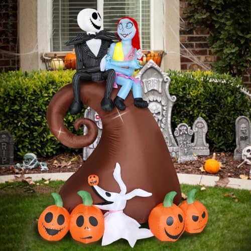 6FT Halloween Outdoor inflatables Decorations - Blow Up Hill Skeleton Couple with Pumpkin Decor with LED Lights,Yard Halloween Party Decorations