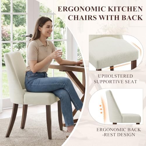COLAMY Upholstered Mid Century Dining Chairs Set of 6, Beige