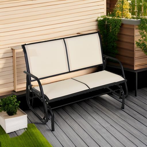 Outsunny 2-Person Outdoor Glider Bench with Steel Frame, Beige
