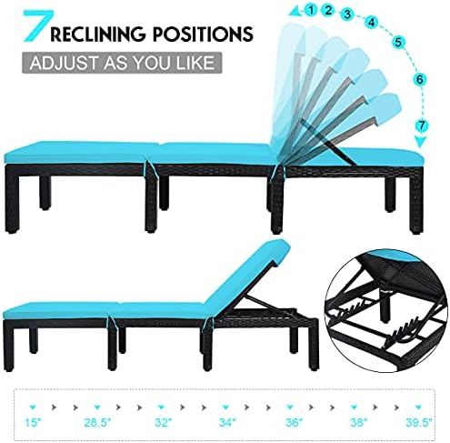Tangkula Patio Wicker Chaise Lounge with Adjustable Backrest, Turquoise