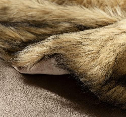 Luxury Plush Faux Fur Throw Blanket, Long Pile Golden Yellow with Black Tippe...
