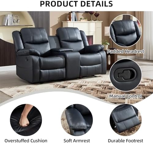 EBELLO 2 Piece Manual Recliner Sofa Set, Faux Leather Reclining Living Room F...