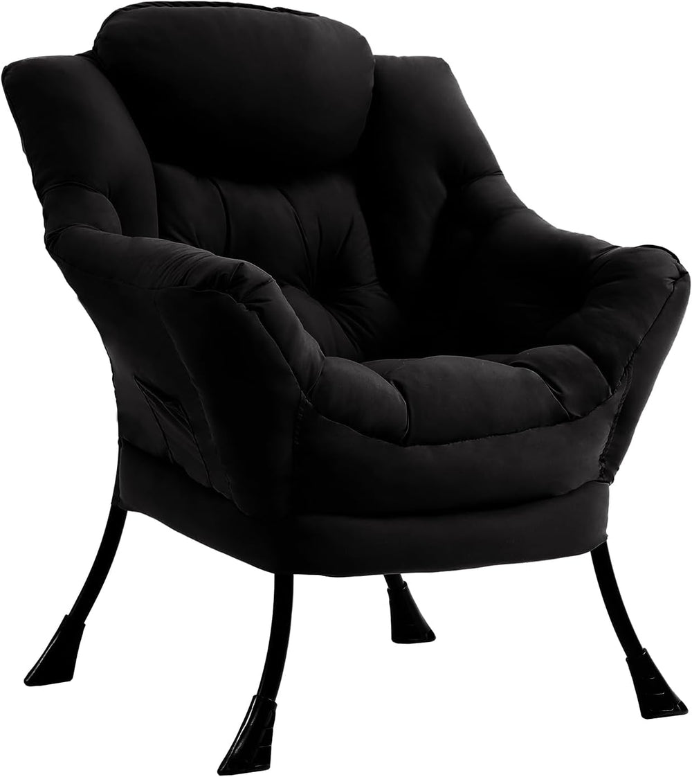 Furlide Comfy Lazy Reading Chair with Armrests and Side Pocket, Black