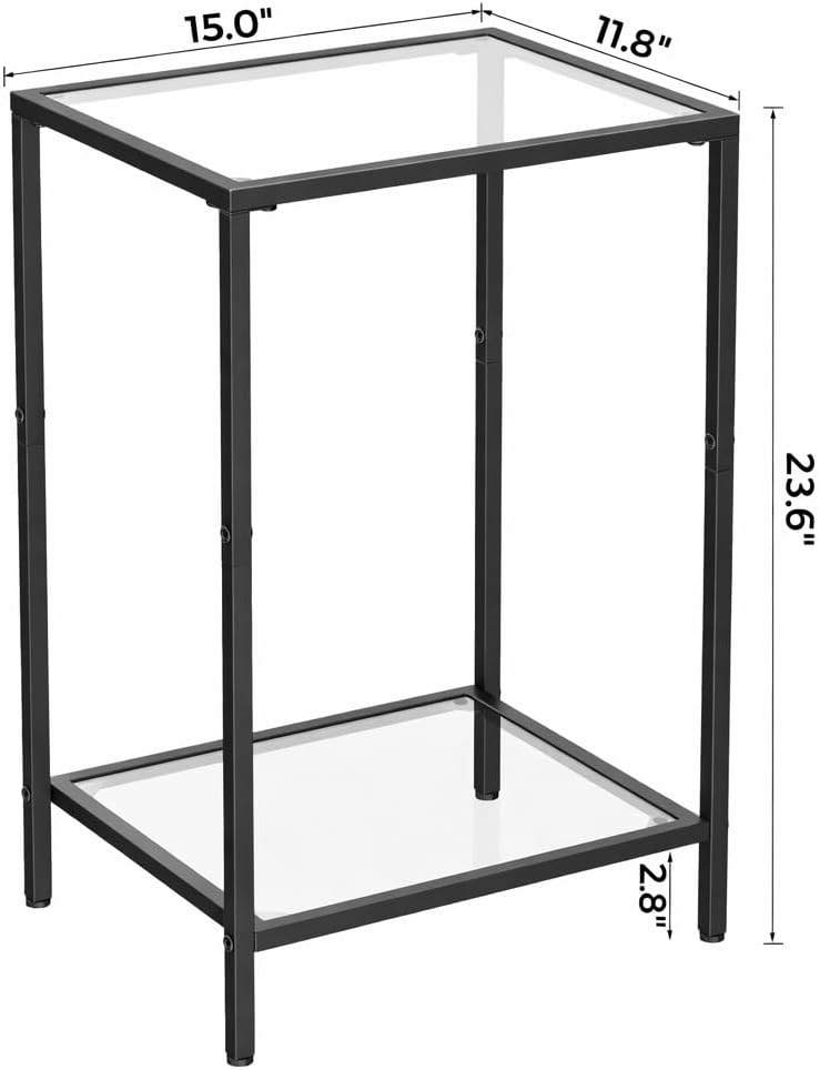 HOMSHO Side Tables Set of 2 with Tempered Glass, Slim End Tables