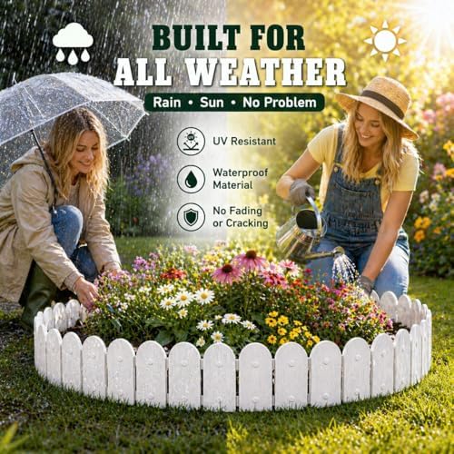 Evelyne Garden Border Edging: Wooden Fence Design - 8pcs White Yard Landscapi...