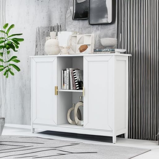 TaoHFE White Buffet Cabinet with Storage,Wooden Narrow Entryway Cabinets