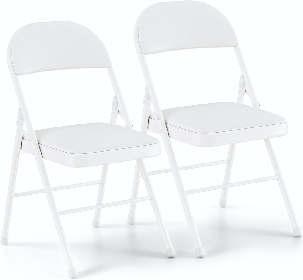 VECELO Folding Chairs Set of 2, Faux Leather Padded, White