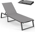 Aluminum Chaise Lounge Chair Outdoor, Foldable& No Assembly Patio Pool Lounge Chairs 5-Position Recliner for Outside, Fully Grounded Legs Sun Lounger for Poolside, Dark Grey