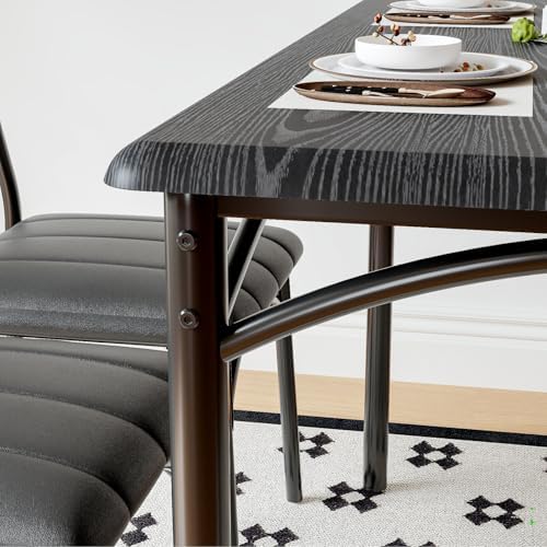 IDEALHOUSE Dining Table Set for 4, Kitchen Table with Chairs for 4, Rectangular Wood Dining Room Table Set with Upholstered Bench for Small Space, Dinner, Apartment, Retro Black