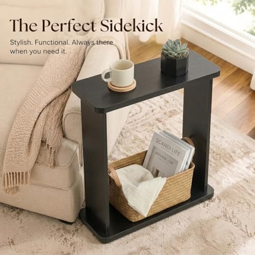 Narrow Side Table, 7.9" Slim End Table, Black