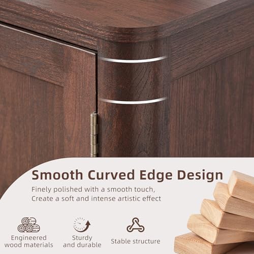 Joaxswe Walnut Sideboard Buffet Cabinet, 46" Arc-Shaped Storage Credenza