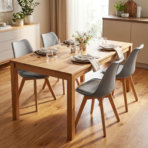 Dining Chairs Set of 8, PU Leather Kitchen Chairs,Wood Legs (Gray, 8 PC)