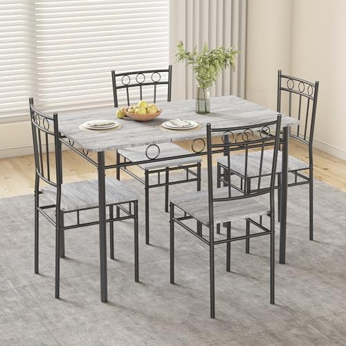 Rectangular Dining Room Table Set with 4 Chairs, Space-Saving Kitchen Table Set for Small Space, Retro Grey
