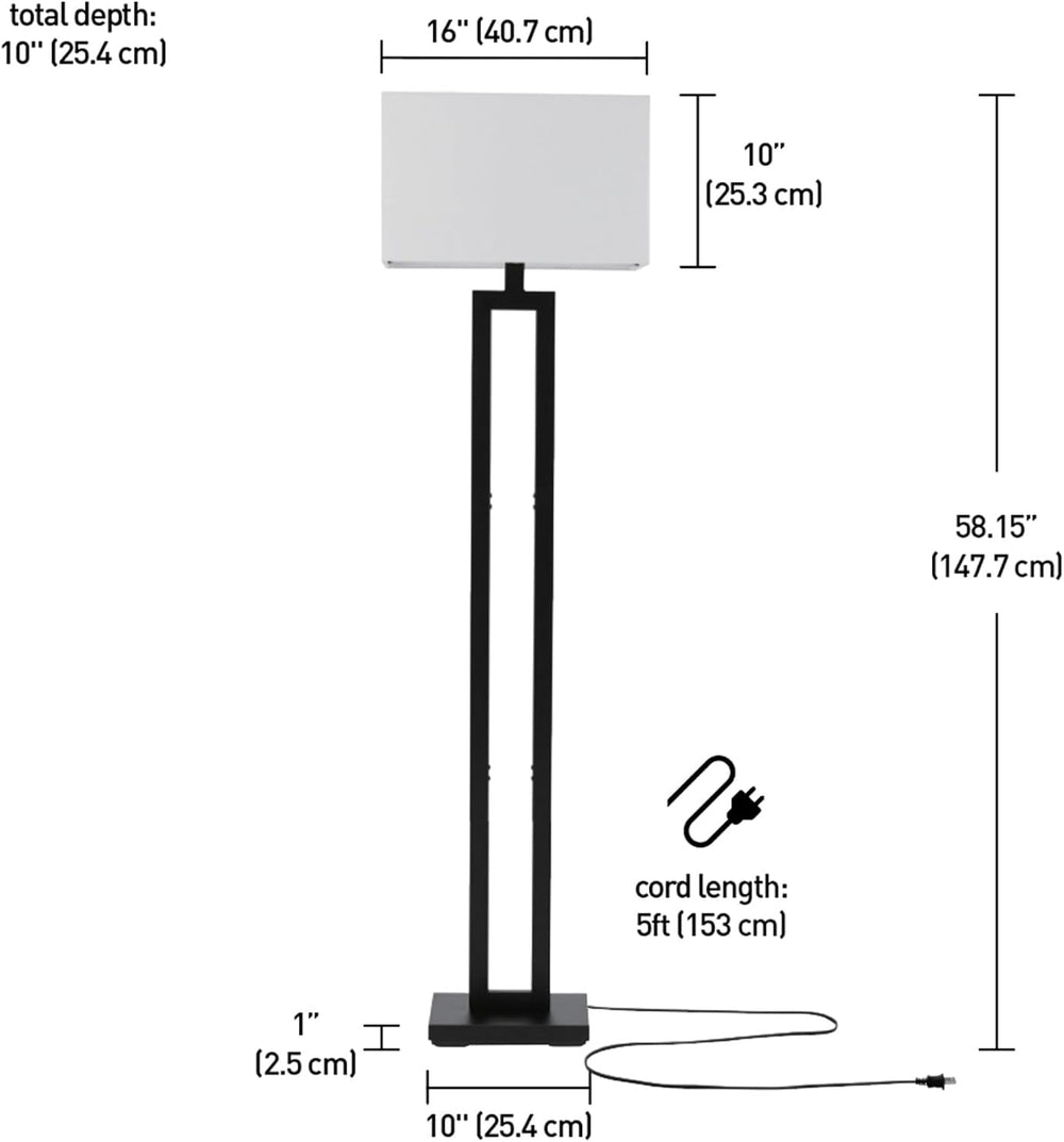 Globe Electric 58" Matte Black Floor Lamp with White Linen Shade